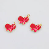 18K Gold PVD Breast Cancer Hope Heart Charms 13x19mm s White Gold Charms - Tarnish Resistant