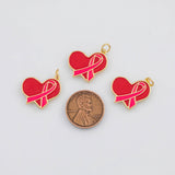 18K Gold PVD Breast Cancer Hope Heart Charms 13x19mm s White Gold Charms - Tarnish Resistant