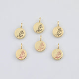 18K Gold PVD Flower Month Flower Round Pendant 12mm s White Gold Charms - Tarnish Resistant
