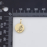 18K Gold PVD Flower Month Flower Round Pendant 12mm s White Gold Charms - Tarnish Resistant