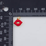 18K Gold PVD Red Lips Enamel Charm 8x11mm s Gold Charms - Tarnish Resistant
