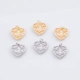 18K Gold PVD 22k Heart with Flowers 14mm Charm Pendant Charms - Tarnish Resistant