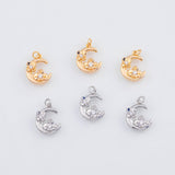 18K Gold PVD 22k Moon with Flowers 10x14mm Nature Life Growth Pendant Charms - Tarnish Resistant