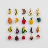 18K Gold PVD 5pcs Fruit Charms Vegetable Charms Pepper Croissant Carrot Watermelon s Charm - Tarnish Resistant