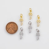 18K Gold PVD Key Charm 6x13mm Charm s White Gold Charms - Tarnish Resistant