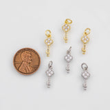 18K Gold PVD Key Charm 6x15mm s White Gold Charms - Tarnish Resistant