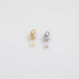 18K Gold PVD Heart Key Charm 6x13mm s White Gold Charms - Tarnish Resistant