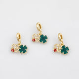 18K Gold PVD Double Clover Pendant, Enamel Charm - Tarnish Resistant