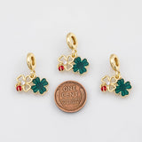18K Gold PVD Double Clover Pendant, Enamel Charm - Tarnish Resistant