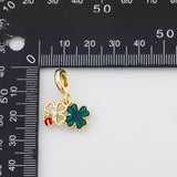 18K Gold PVD Double Clover Pendant, Enamel Charm - Tarnish Resistant