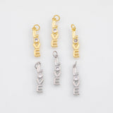 18K Gold PVD Love Charm 6x23mm Charm s White Gold Charms - Tarnish Resistant