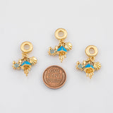 18K Gold PVD Shells Crabs Jellyfish Pendant, Enamel Charm - Tarnish Resistant