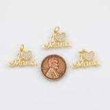 18K Gold PVD Heart Mama Charm 13x20mm Charm s White Gold Charms - Tarnish Resistant