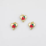 18K Gold PVD Strawberry fruit heart charm - Tarnish Resistant