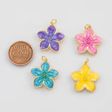 18K Gold PVD Flower enamel Charm - Tarnish Resistant