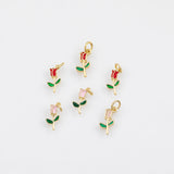 18K Gold PVD Rose Flower Charm Enamel - Tarnish Resistant