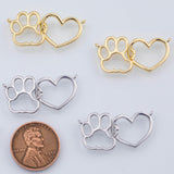 18K Gold PVD Dog Paw Connector Charm 16x27mm Pendant Charms - Tarnish Resistant
