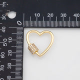 18K Gold PVD e Heart Carabiner Screw Clasp , Carabiner Lock Connector, Spring Push Gate Finding Bracelet - Tarnish Resistant