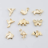18K Gold PVD simple paper origami charms dove swan lion bear elephant butterfly bat flamingo charm - Tarnish Resistant