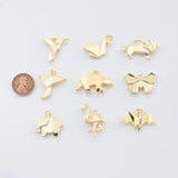 18K Gold PVD simple paper origami charms dove swan lion bear elephant butterfly bat flamingo charm - Tarnish Resistant