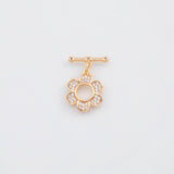 18K Gold PVD Flower Toggle Clasp 15mm 22k s Gold Charms - Tarnish Resistant