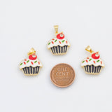 18K Gold PVD Enamel Cupcakes Charm 18mm s White Gold Charms - Tarnish Resistant