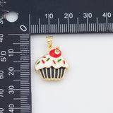 18K Gold PVD Enamel Cupcakes Charm 18mm s White Gold Charms - Tarnish Resistant
