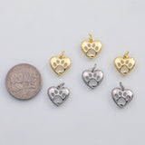 18K Gold pvd Dog Paw paws heart charm s Charms - Tarnish Resistant