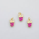 18K Gold PVD Fried chicken bucket charm enamel charm s Charms - Tarnish Resistant