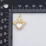 18K Gold PVD Sacred heart flying with wings charm with mother of pearl face 14k - Tarnish Resistant