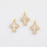 18K Gold PVD Christian Cross mother of pearl shell charm - Tarnish Resistant