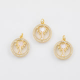 18K Gold pvd Palm tree coconut tree charm with mother of pearl face charm - Tarnish Resistant