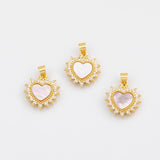 18K Gold PVD Sunburst heart charm with mother of pearl face - Tarnish Resistant