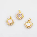 18K Gold PVD Sunburst heart charm with mother of pearl face - Tarnish Resistant