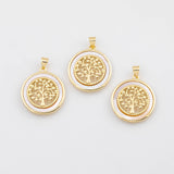 18K Gold PVD Tree of life charm with mother of pearl face charm - Tarnish Resistant