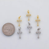 18K Gold PVD Cross charm with blue eye - Tarnish Resistant