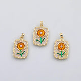 18K Gold PVD Enamel Flower charm s Charms - Tarnish Resistant