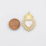 Mother of Pearl Sacred heart charm tarnish resistant gold PVD Plated