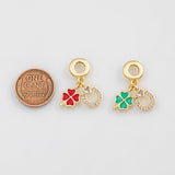 18K Gold PVD Clover Horse shoe Enamel 14K Pendant, Charm - Tarnish Resistant