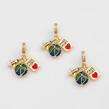 18K Gold PVD Airplane Passport Earthe Enamel 14K Pendant, Charm - Tarnish Resistant