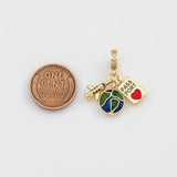 18K Gold PVD Airplane Passport Earthe Enamel 14K Pendant, Charm - Tarnish Resistant