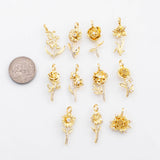 18K Gold PVD Birth Month Flower Pendant charm s Gold Charms - Tarnish Resistant