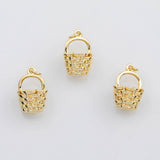 18K Gold PVD 3D Basket charm s Charms - Tarnish Resistant