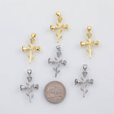 18K Gold PVD Cross flower rose charm s Charms - Tarnish Resistant