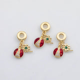18K Gold PVD Clover ladybug Charm Charms Pora Style Charms Large hole charm - Tarnish Resistant