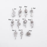 18K Silver PVD Birth Month Flower Pendant charm White Gold PVD Plated Charms - Tarnish Resistant