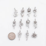 18K Silver PVD Birth Month Flower Pendant charm White Gold PVD Plated Charms - Tarnish Resistant
