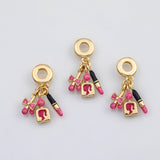 18K Gold PVD Girl Lipstick Ribbon Large hole charm Charm Charms Pora Style Charms Bracelet - Tarnish Resistant
