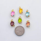 18K Gold PVD Birthstone Crystals Pendant Charms Oval Gold s White Gold Charms - Tarnish Resistant