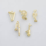 18K Gold pvd Musical instruments trumpet harp clarinet trombone saxophone sax charm s Charms - Tarnish Resistant